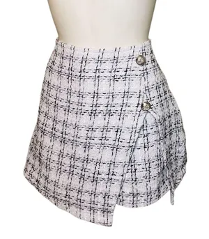 Black and white tweed plaid mini skirt with built in shorts approximate size XL thumbnail 1