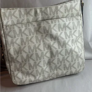 Michael Kors Monogram Crossbody Bag in Cream and Tan thumbnail 6