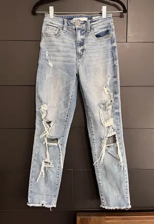 EUNINA Super High Rise Distressed Denim Mom Jeans Women’s Sz 0 Inseam 26” NWOT thumbnail 1