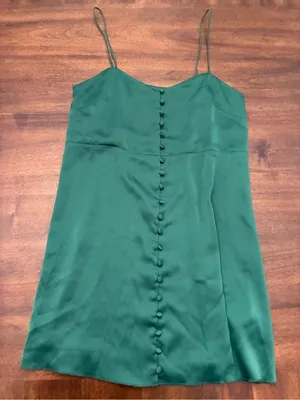 Urban Outfitters Dress Women’s Small Green Buttons Sleeveless Mini Satin thumbnail 1