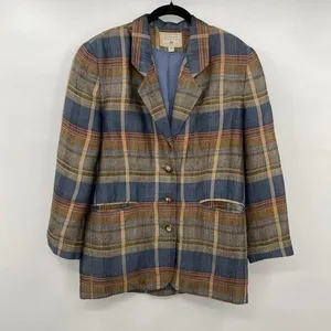 Vintage Express Plaid Madras Blazer Jacket 3 Button Oversized Boxy Size Small thumbnail 1