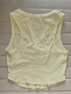 Garage Pale Yellow Ribbed Henley Tank Top Crop V Front Medium thumbnail 3