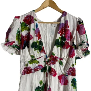 Ashley Park White Floral Print Lace Up Corset Ruffle Hem V-Neck Mini Dress 12 thumbnail 6