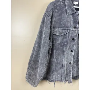 Pol Women’s Corduroy Button Distressed Gray Raw Hem Jacket Plus Size 3XL thumbnail 4
