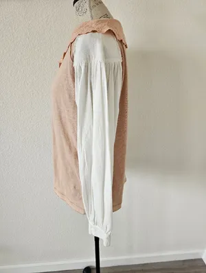 Free People NWT "I'm The One" Mixed Media Top XS Blush Pink Lace Collar​ thumbnail 4