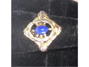 Vintage Gold Tone Boho Statement Ring with Blue Stone thumbnail 2