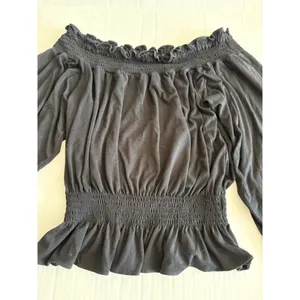 Lauren Ralph Lauren Black Off-Shoulder Smocked peplum Blouse S long sleeve thumbnail 7