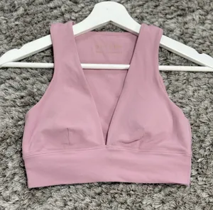 Golden Aritzia Pink V-Neck Sports Bra Crop Top Activewear Padded Bralette XS thumbnail 1