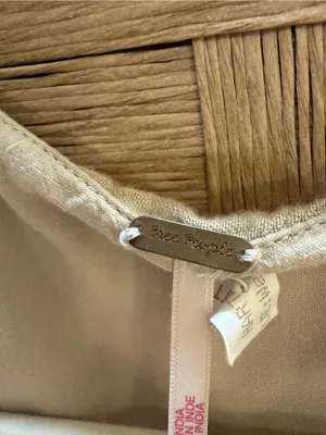 Free People Vintage Summer Midi Dress Stone Cold Beige V-Neck Tie-Front Small thumbnail 4