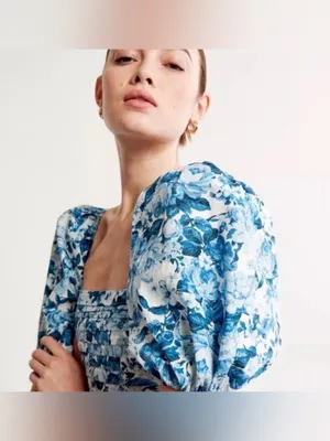 Abercrombie & Fitch Emerson Blue Floral Midi Dress blue floral size medium thumbnail 3