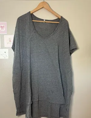 Free people oversized basic gray short sleeve tee shirt med boho hippie casual a thumbnail 1