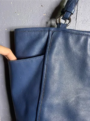 Coach Park Leather Carrie Blue Pebbled Leather Shoulder Tote. thumbnail 3