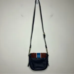 Fossil Rumi blue Cabernet striped suede leather flap crossbody‎ bag small thumbnail 11