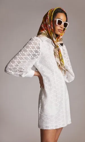 Anthropologie Mara‎ Mara White Textured Resortwear Mod Vacation Dress Sz XS 🟨 thumbnail 1