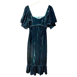 Adelyn Rae Whimsigoth Green Velvet Smocked Babydoll Midi Dress Size S Cottage thumbnail 2