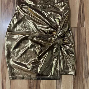 REVOLVE Superdown Gold Shimmer Mini Dress Cocktail Size XS Cowl Knot Hem Lined thumbnail 2