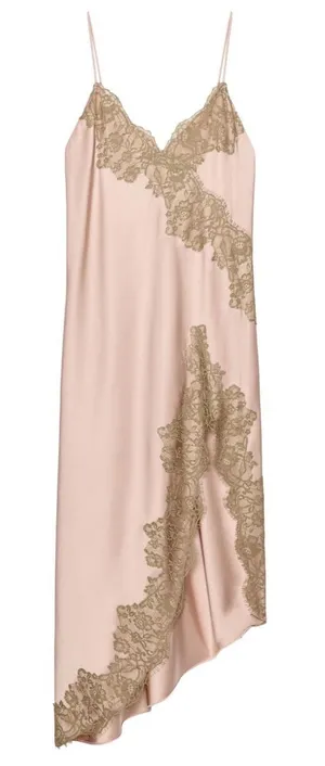 Zara Collection Y2K Lace Tank Dress Satin Pink Brown Fairy Asymmetric Slip thumbnail 1