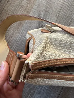 VTG Liz Claiborne Woven Beige Tan Straw Shoulder Bag Brown Trim Grandma Core S M thumbnail 15