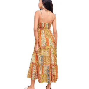 Nordstrom NWT Cider Woven V-Neck Halter Floral Patch Maxi Dress Sz 6 thumbnail 4