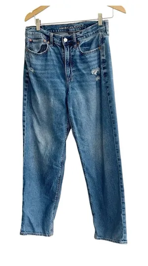 American Eagle Super High Rise Baggy Straight Leg Jeans Womens 6 Strigid thumbnail 1