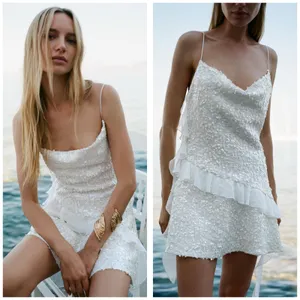 Zara White Sequin Ruffle Slip Mini Dress Size XS Bridal Cocktail 8306/732 thumbnail 14