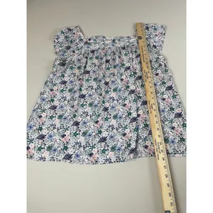 LOFT Square Neck Flutter Sleeve Top Size L White Floral thumbnail 4