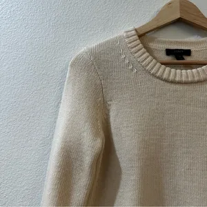 J.‎ Crew 100% Wool Sweater 3/4 Sleeve Stripe Trim XS Cream Gray Preppy Academia thumbnail 3