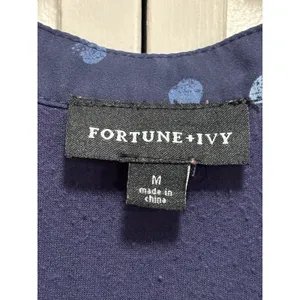 Fortune +‎ Ivy Polka Dot Chiffon Blue/White 3/4 Tie Sleeve Button Blouse Size M thumbnail 2