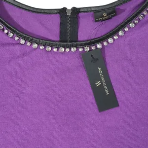 Worthington Purple Long‎ Sleeve Rhinestone Embellished Zipper Neck Top Shirt L thumbnail 4