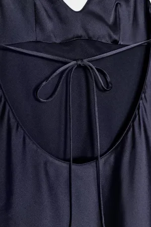 Zara Satin Slip Dress with Lace Trim - Navy thumbnail 5