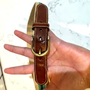 vintage Dooney & Bourke canvas brown leather tabs with a brass buckle blue green thumbnail 6