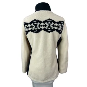 Pendleton Cream Sherpa Fleece Geometric Zip Up Long Sleeve Sweater Coat Jacket S thumbnail 2