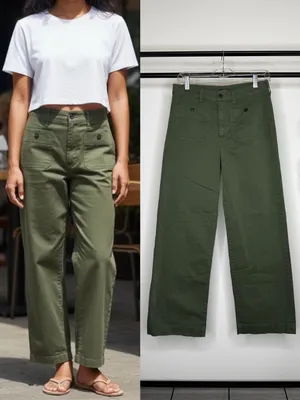 J. Crew Green Sailor Slim Wide Leg Chino Pant Cropped size 27T Tall Inseam BY638 thumbnail 2