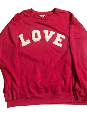 Workshop Republic Clothing Red Crewneck Sweatshirt with White 'LOVE' Appliqué thumbnail 1
