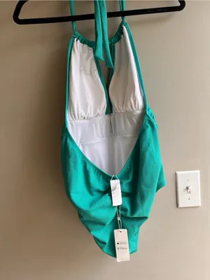 Cupshe Turquoise Halter One-Piece Swimsuit with Striped Bottom thumbnail 6