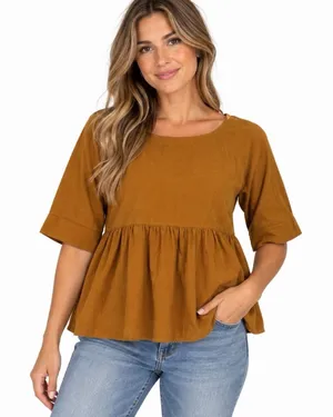 Anthropologie Maeve Women's S Maria Babydoll Button Back Corduroy Peplum Top thumbnail 1