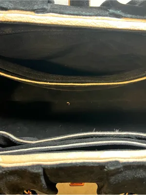 Black Ruffle Suede Satchel with Gold Accent thumbnail 3