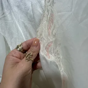 Vintage Ivory Satin Lace Trim Robe with Flutter Sleeves Romantic Bridal NWT S thumbnail 5