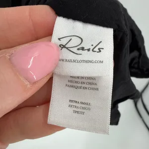 Rails Tara Dress Womens XS Black Linen Blend Smocked Lace Boho Cottagecore‎ thumbnail 6