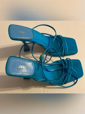 Zara Turquoise Strappy Square-Toe Heeled Sandals thumbnail 2