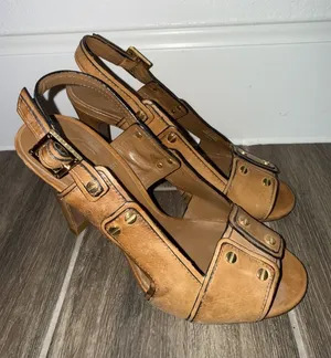 Tory Burch Naomi sz 5.5 sling back tan leather peep toe pumps thumbnail 1