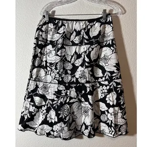 Speechless Women's Size L Black White Floral Pull-On Elastic Waist A-Line Skirt thumbnail 2