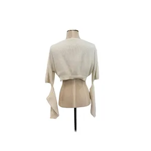 House of CB Tatum Crop Sweater Ivory Cutout‎ Sleeve Rib Knit Top Small thumbnail 7