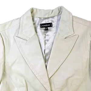 bebe Vintage Y2K Pastel Green Genuine Leather Blazer Jacket Womens L thumbnail 3