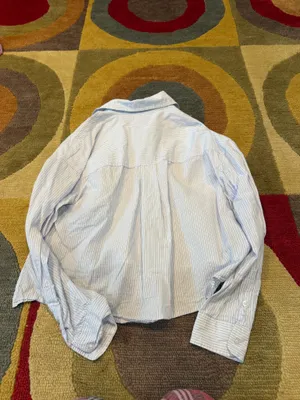 Japna Blue and White Stripe Cropped Button Down Long Sleeve Shirt Size Small thumbnail 3