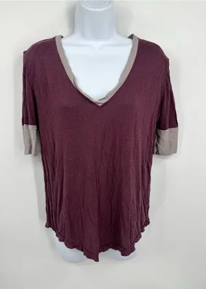 Free People Plum Ringer Shirt Size Small Boho V Neck thumbnail 1