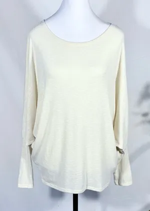 Andree by Unit Cream Batwing Sleeve Slub Textured Top Sz Large 💚 thumbnail 1
