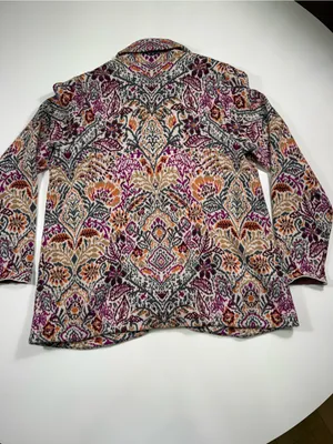 J. Jill Floral Knit Cardigan in Purple, Pink and Cream thumbnail 8