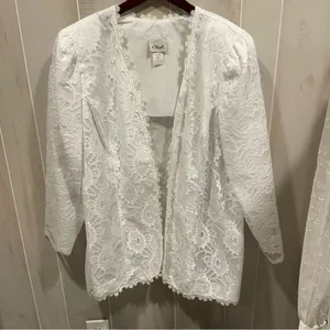 Sweet vintage 80s white lace angel baby fairy lined jacket blazer open front thumbnail 1