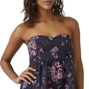 Free‎ People Matilda Tie Back Strapless Babydoll Mini Dress Size Large Blue thumbnail 12
